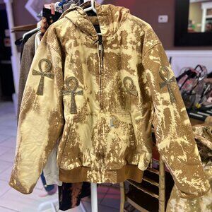 ☥ Large Carhartt Canvas Hooded Jacket Customized ☥